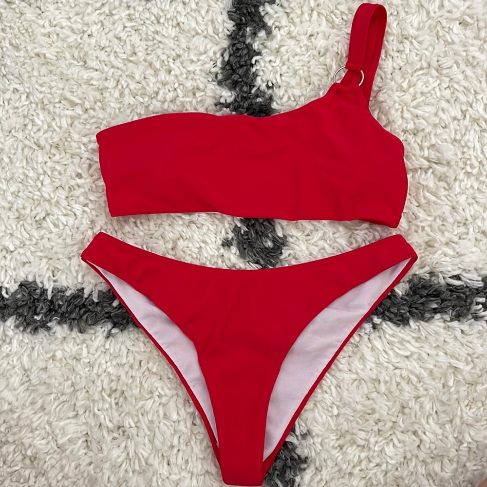 Red one shoulder bikini